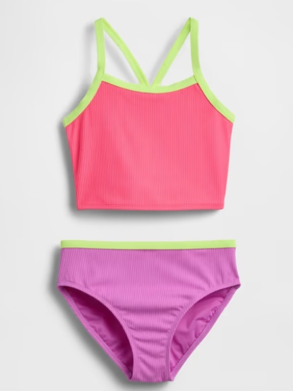 GAP-Girls Tankini Swim Two-Piece (UPF 50+) - size LG (10-11)-pink/purple/yellow